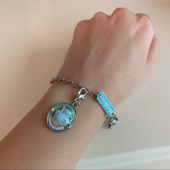 Webkinz Charm Bracelet Hippo Silver Chain Animal Y2K 2000’s Vintage Blue Green - Picture 1 of 3